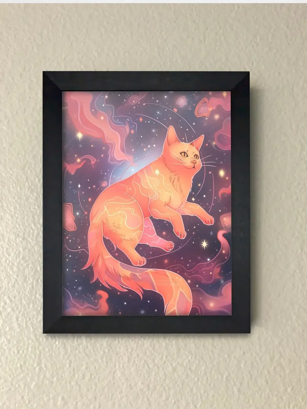 Cosmic Space Cat Framed Wall Art | Celestial Kitten Print Psychedelic Wall Decor